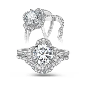 1.5 Carat Round Cut Moissanite Engagement Ring Set, 18K White Gold over Silver Wedding Rings for Women-Size (6-9)