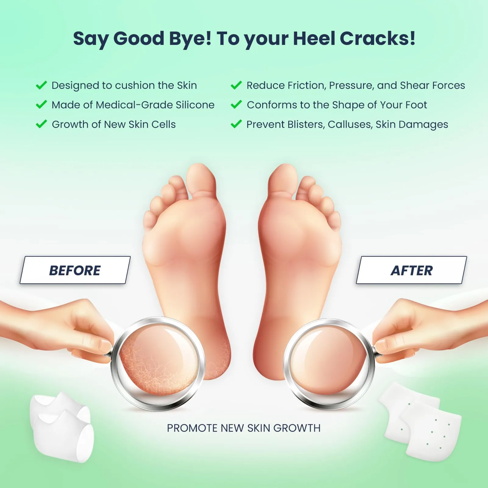 2X Moisturizing Silicone Gel Heel Socks Cracked Foot Skin Care Protector, Silicone Heel Protectors, Heel Cushion Pads for men and women