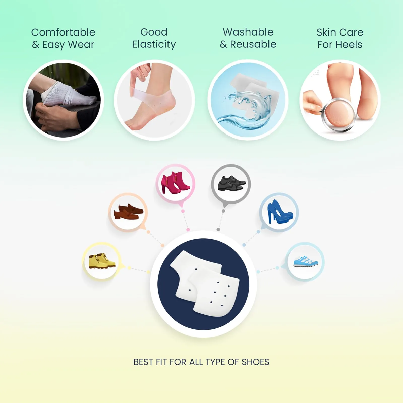2X Moisturizing Silicone Gel Heel Socks Cracked Foot Skin Care Protector, Silicone Heel Protectors, Heel Cushion Pads for men and women