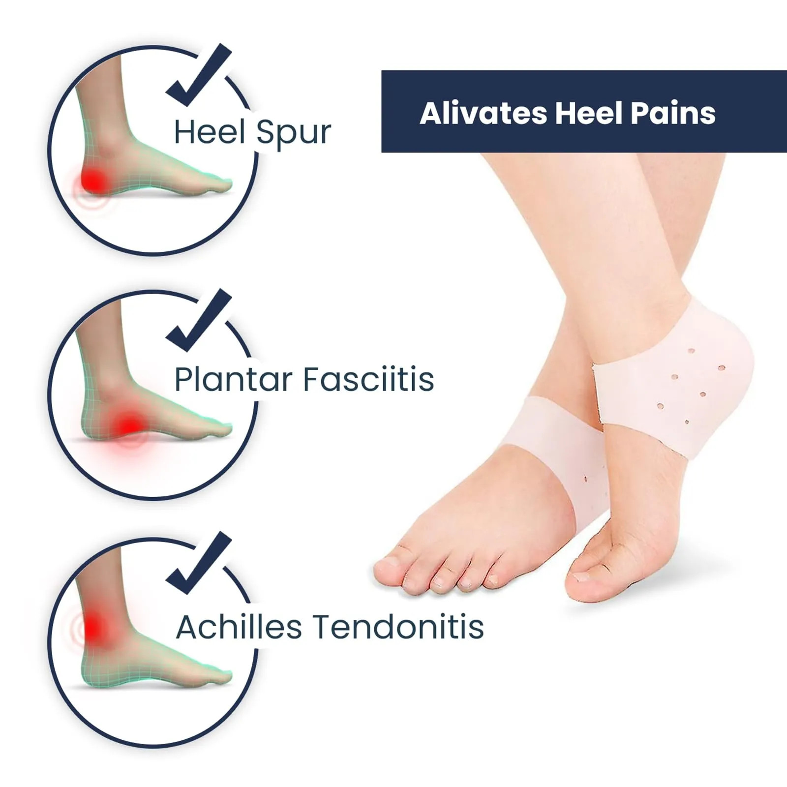 2X Moisturizing Silicone Gel Heel Socks Cracked Foot Skin Care Protector, Silicone Heel Protectors, Heel Cushion Pads for men and women