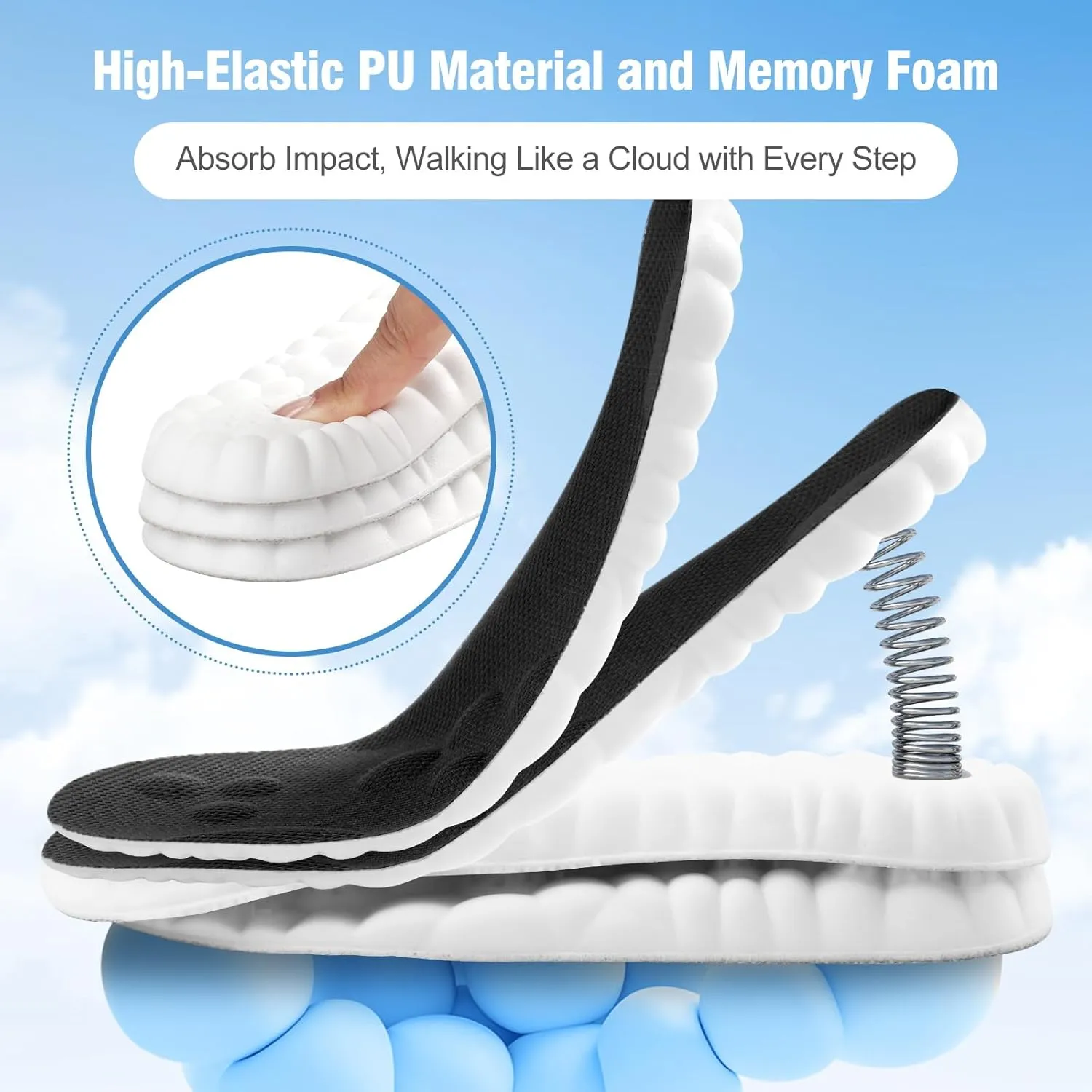 4D Cloud-Like Comfort Soles for Women - Soft Memory Foam Cushioning Insoles - Trim to Fit Steppers Insoles with Arch Support for Foot Pain Relief and Fatigue Reduction(US W 6.5-9)