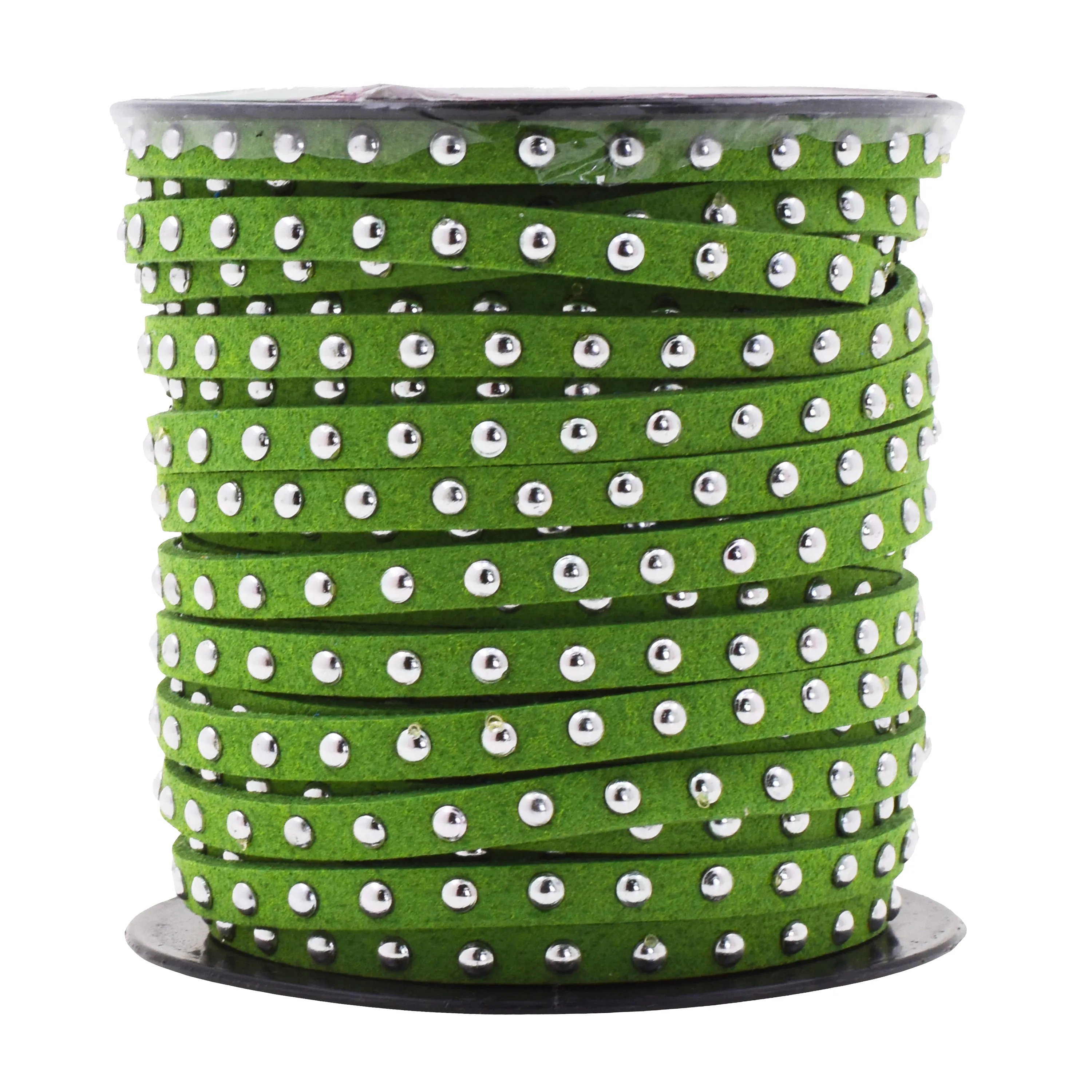 5mm Studded Faux Suede Cord Rope for Jewelry Making - 20 Yards Faux Leather Ribbon - Flat Micro Fiber Leather String Faux Leather Lace with Rivets