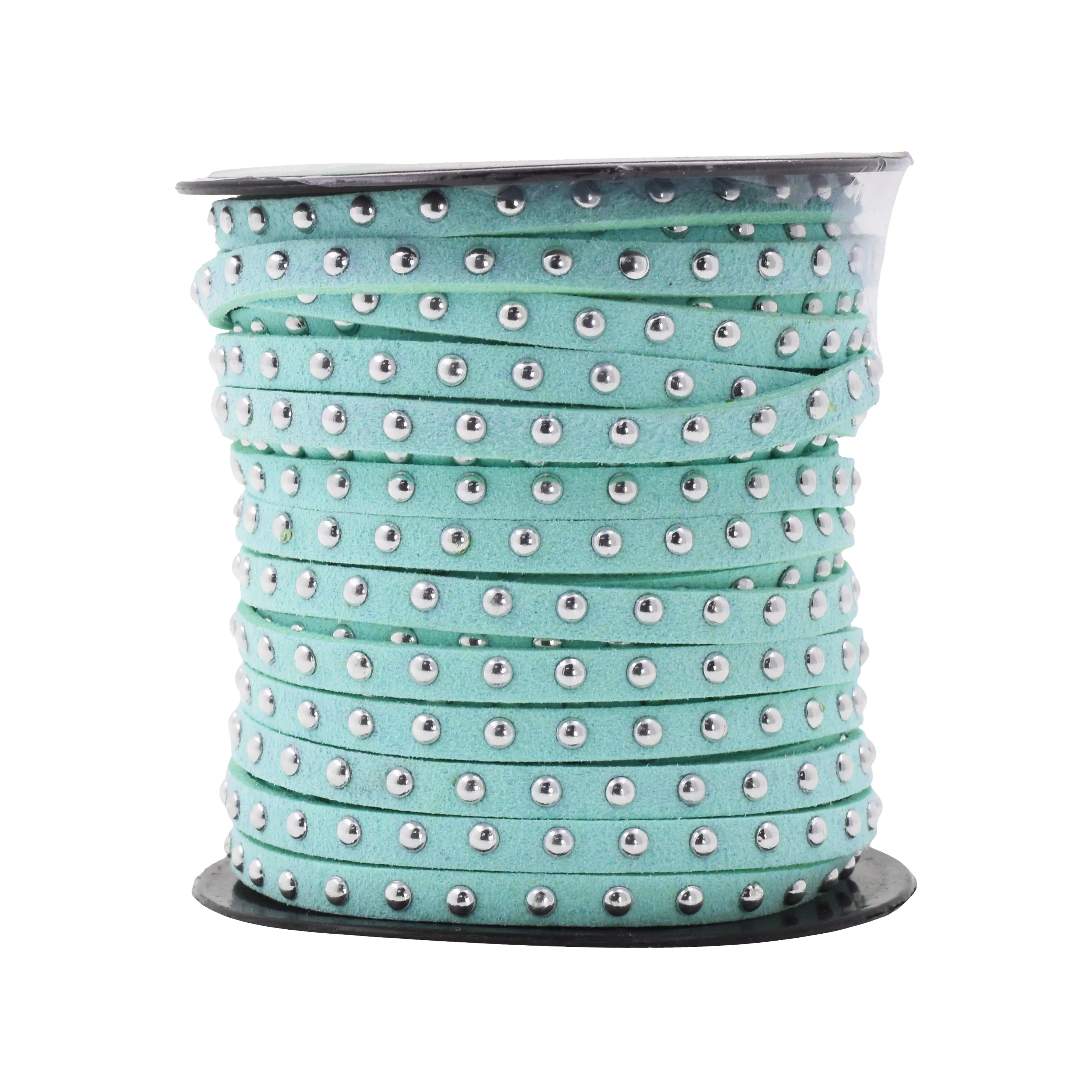 5mm Studded Faux Suede Cord Rope for Jewelry Making - 20 Yards Faux Leather Ribbon - Flat Micro Fiber Leather String Faux Leather Lace with Rivets