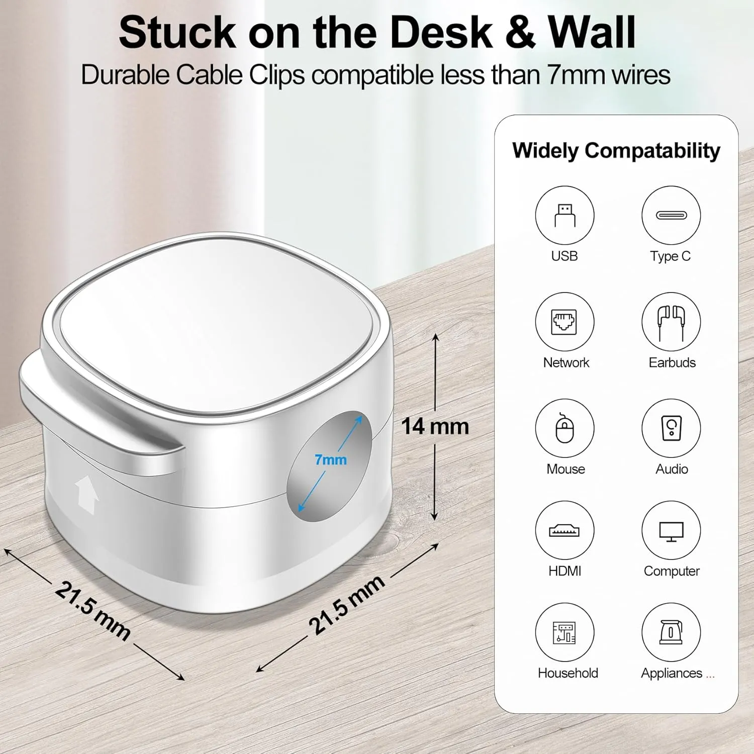 6 Pack,Magnetic Cable Clips & Silicon Cable Ties,[Cable Smooth Adjustable Under Desk Organizer],Cable Management,Cord Holder-Desk Stand Cable Organizer Holding,Adhesive for Home Cable Keeper
