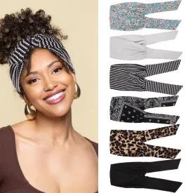 6 Pieces Adjustable Headbands for Women Elastic Knotted Boho Headbands For Women Fashion Wide Headband Hair Scarf Headband Yoga Workout Head Bands Hair Accessories Band