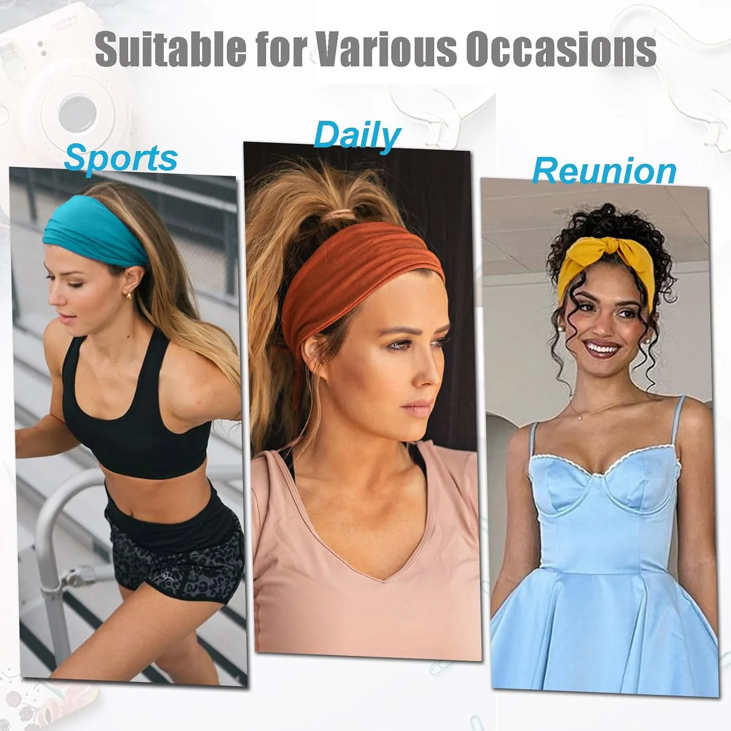 6 Pieces Adjustable Headbands for Women Elastic Knotted Boho Headbands For Women Fashion Wide Headband Hair Scarf Headband Yoga Workout Head Bands Hair Accessories Band