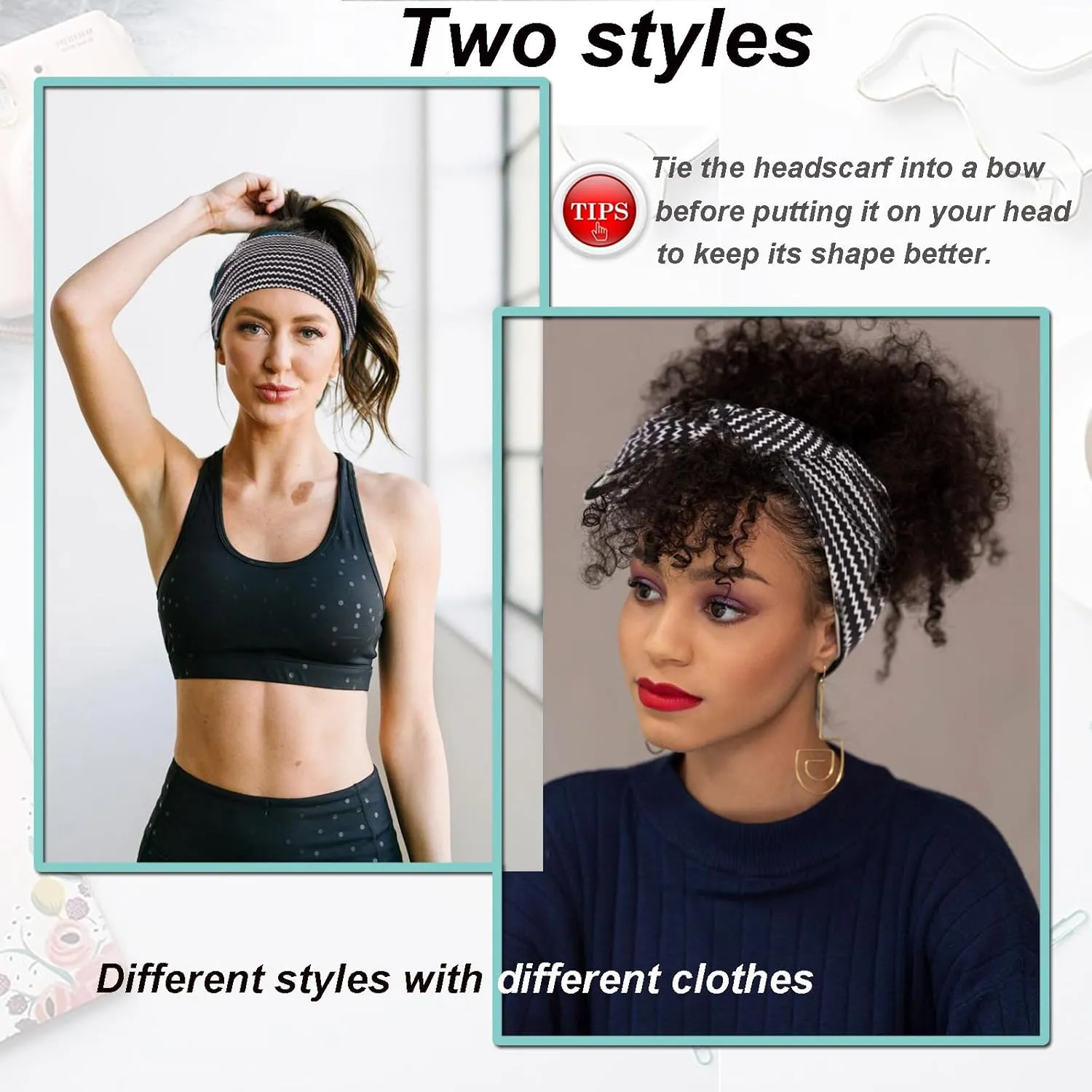 6 Pieces Adjustable Headbands for Women Elastic Knotted Boho Headbands For Women Fashion Wide Headband Hair Scarf Headband Yoga Workout Head Bands Hair Accessories Band