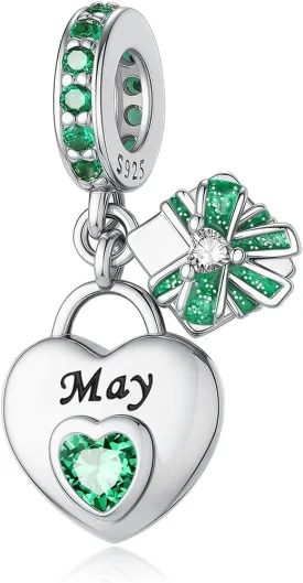 925 Sterling Silver Birthstone Bracelet Charm - Unique Heart Shaped Design, Fits most Europe Pandora Bracelets and Necklaces, women's DIY holiday Gifts