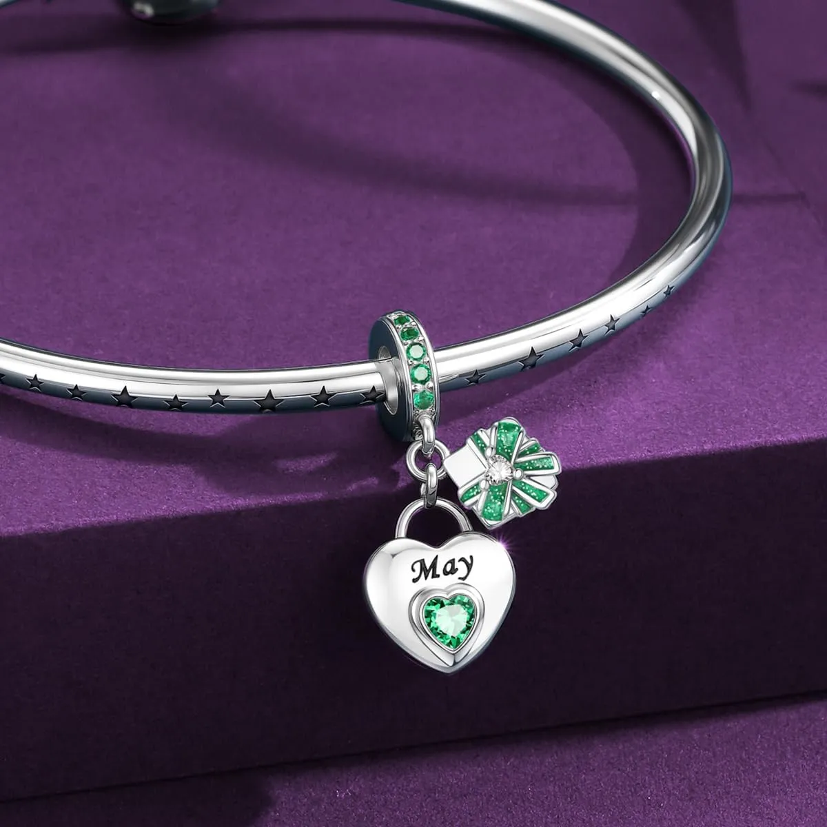 925 Sterling Silver Birthstone Bracelet Charm - Unique Heart Shaped Design, Fits most Europe Pandora Bracelets and Necklaces, women's DIY holiday Gifts