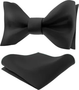 Adam Young Men's Self Tie Bow Tie with Pocket Squares Made of Sami-Glossy Satin Bowtie for Tuxedo Faux Silk