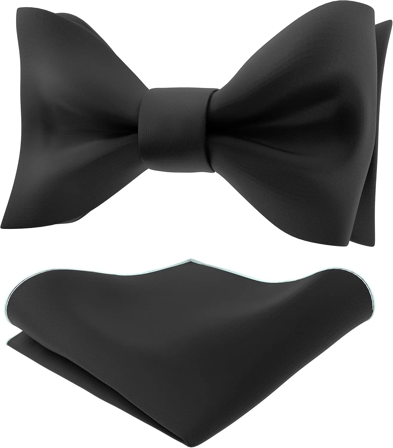 Adam Young Men's Self Tie Bow Tie with Pocket Squares Made of Sami-Glossy Satin Bowtie for Tuxedo Faux Silk