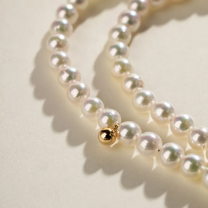 Akoya Saltwater Pearl 18K Gold Adorable Gold Bead Inset Classic Necklace