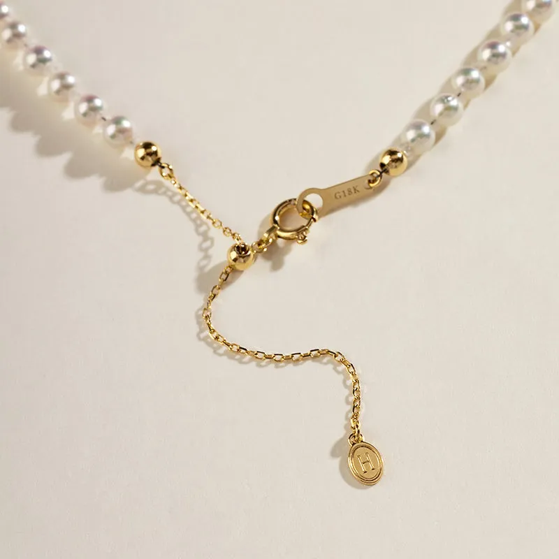 Akoya Saltwater Pearl 18K Gold Adorable Gold Bead Inset Classic Necklace