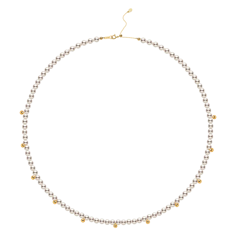 Akoya Saltwater Pearl 18K Gold Adorable Gold Bead Inset Classic Necklace