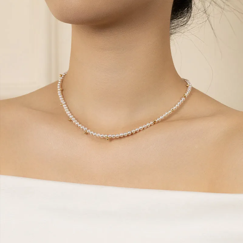 Akoya Saltwater Pearl 18K Gold Adorable Gold Bead Inset Classic Necklace