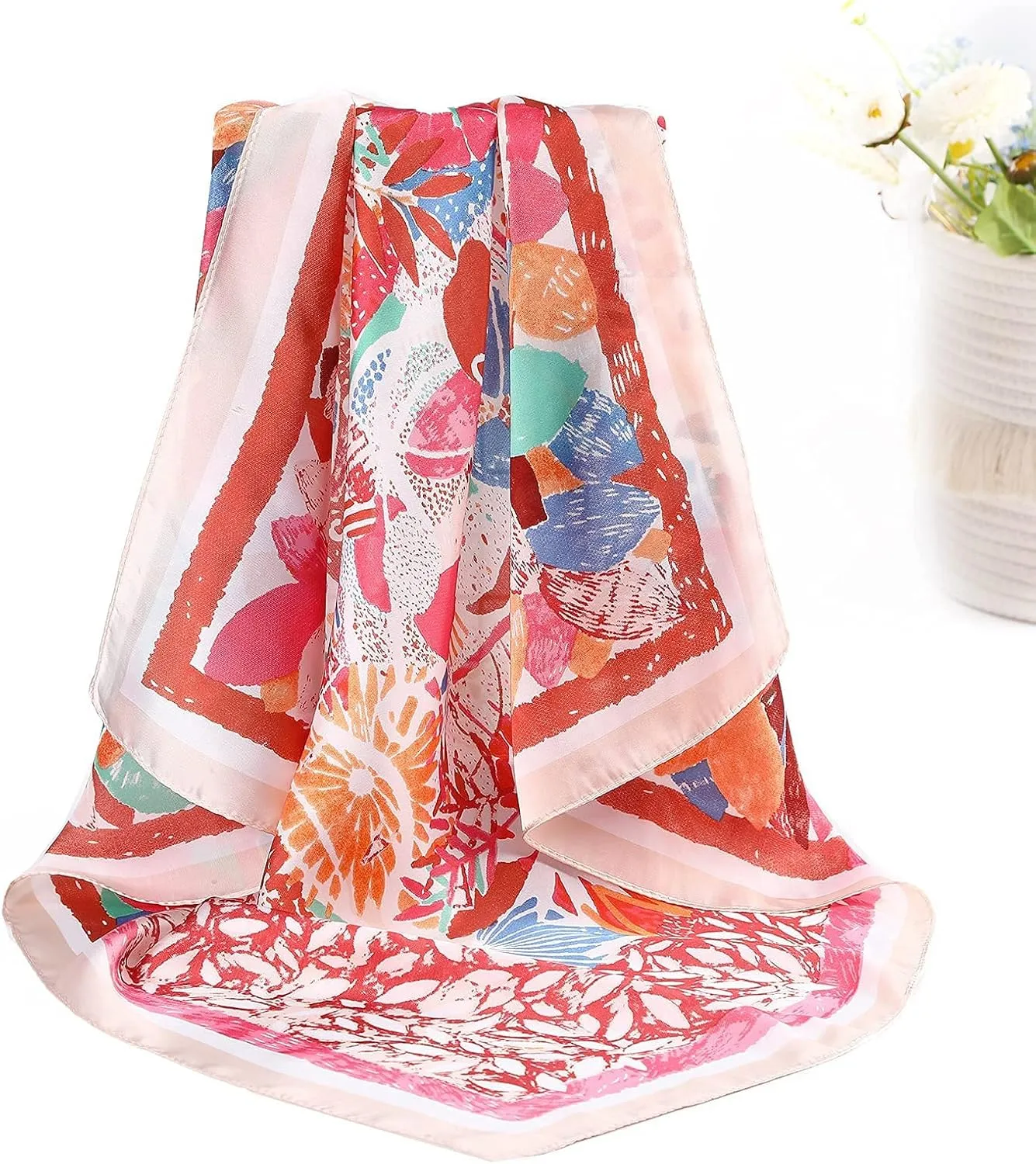 AWAYTR 27.5 Silk Satin Square Head Scarf - 4PCS Satin Head Scarves for Women Hair Kerchief Bandanas Sleeping Head Wraps