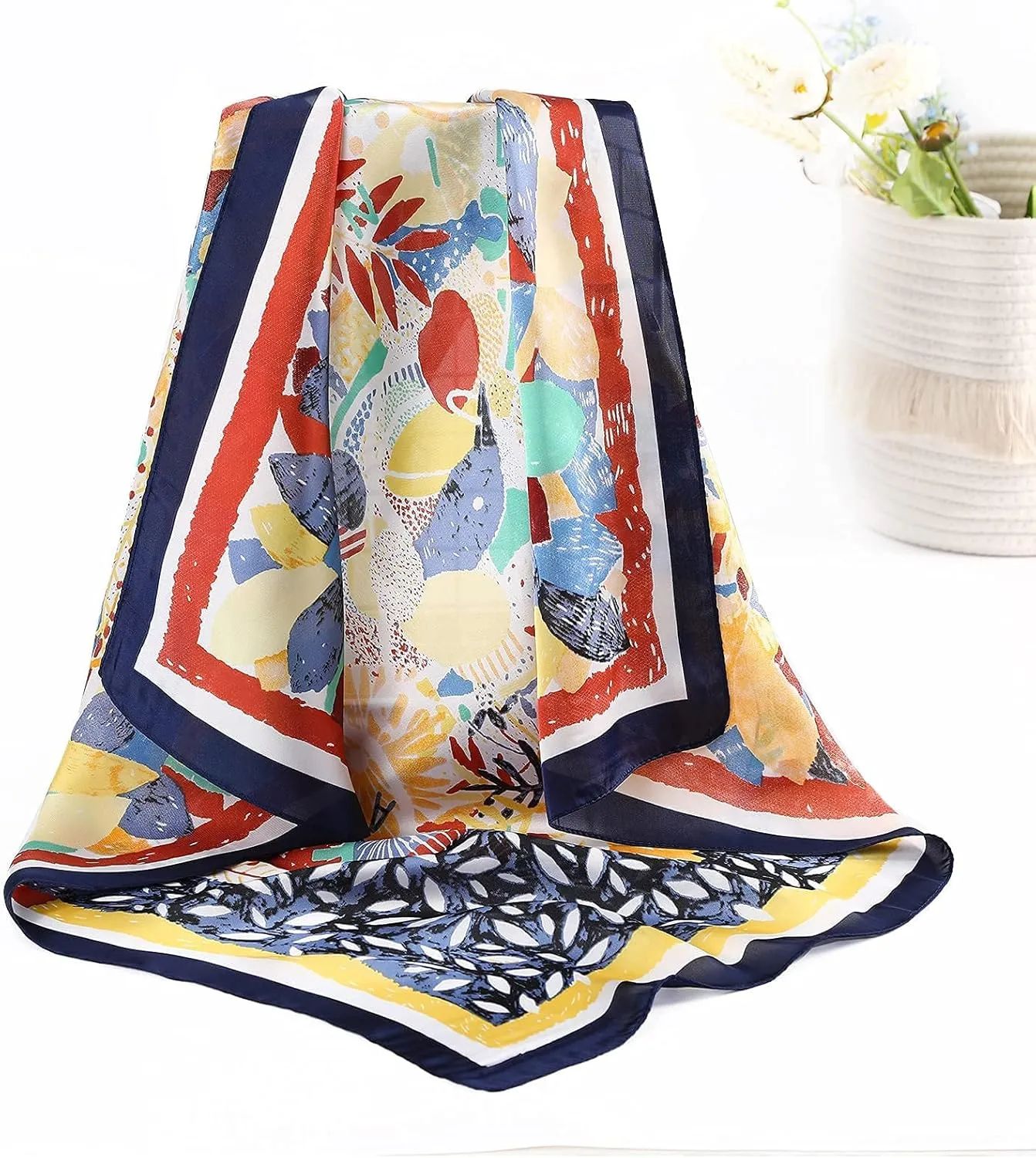 AWAYTR 27.5 Silk Satin Square Head Scarf - 4PCS Satin Head Scarves for Women Hair Kerchief Bandanas Sleeping Head Wraps