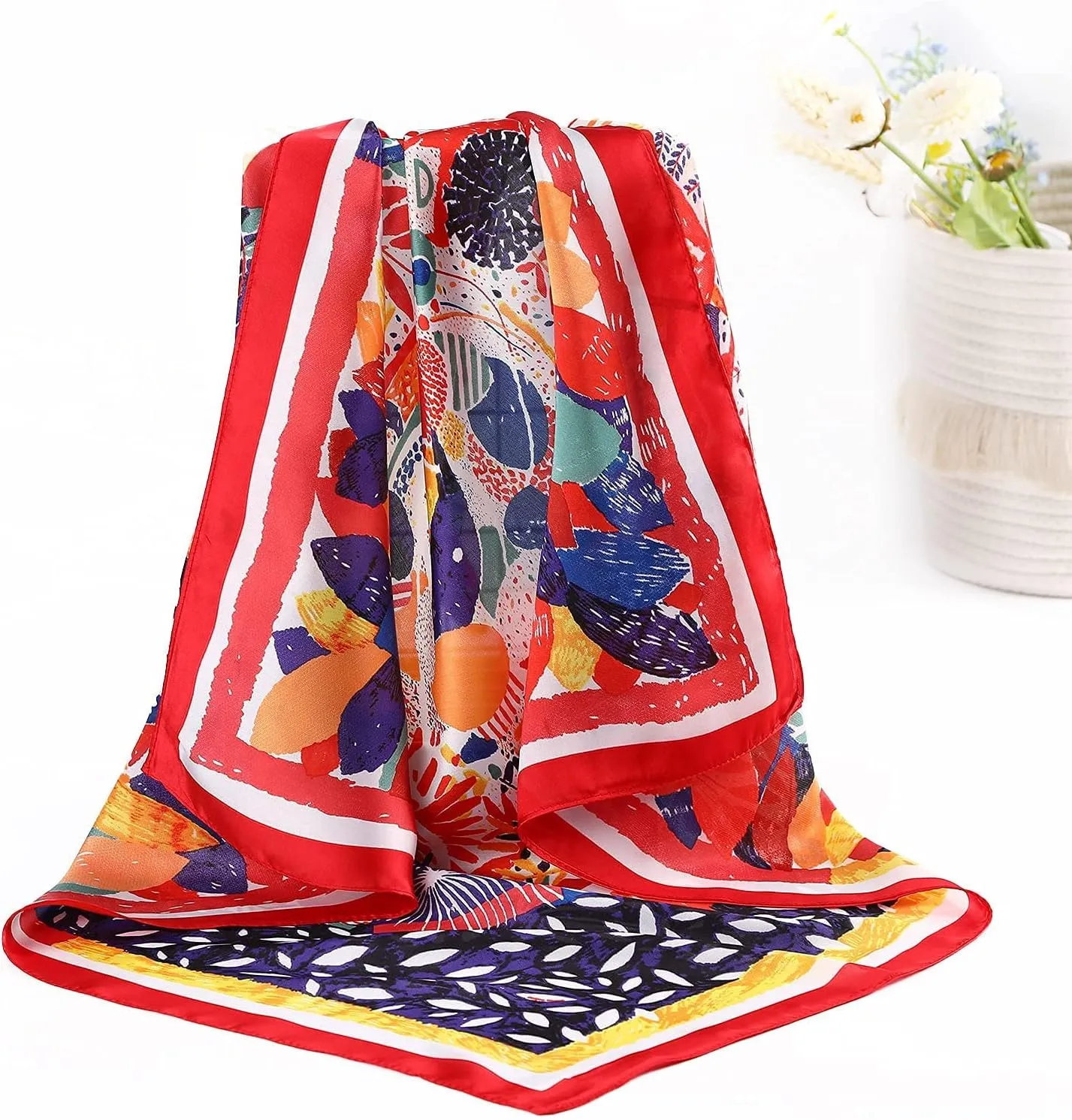 AWAYTR 27.5 Silk Satin Square Head Scarf - 4PCS Satin Head Scarves for Women Hair Kerchief Bandanas Sleeping Head Wraps