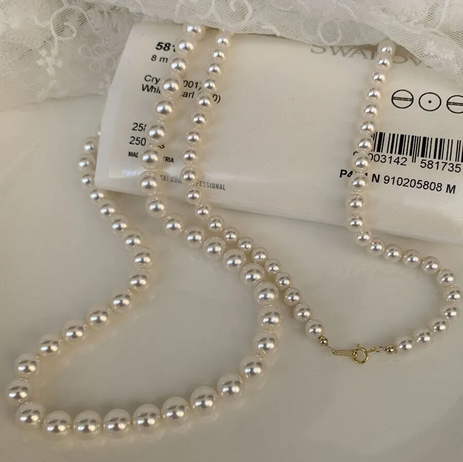 Beaded Pearl Necklace, large Pearls Necklace, Swarovski Pearl Necklace, Bridal Necklace Gift, Wedding Necklace, 6mm 8mm Pearl Necklace