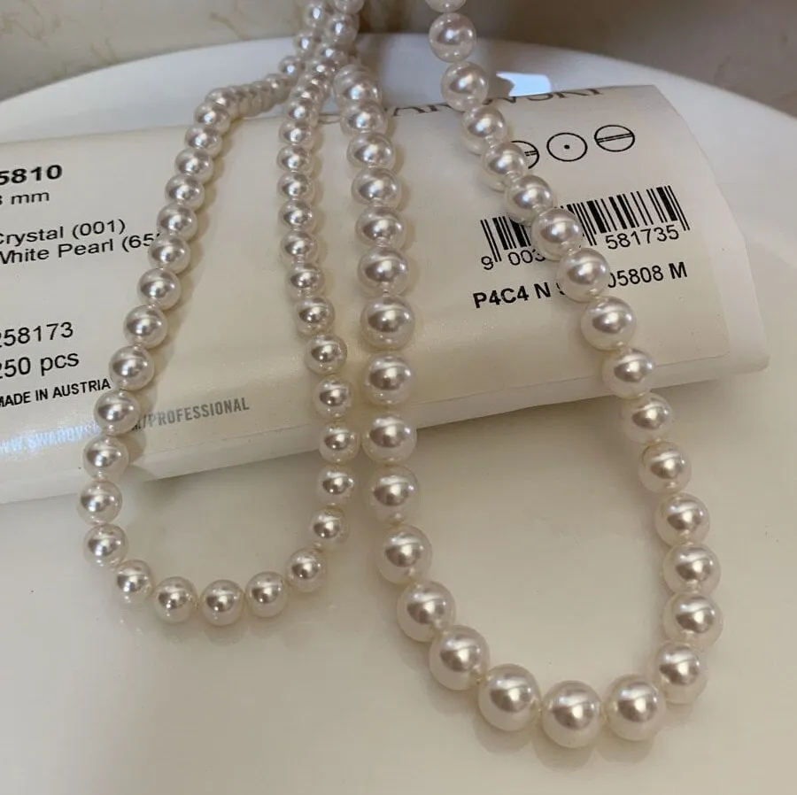 Beaded Pearl Necklace, large Pearls Necklace, Swarovski Pearl Necklace, Bridal Necklace Gift, Wedding Necklace, 6mm 8mm Pearl Necklace