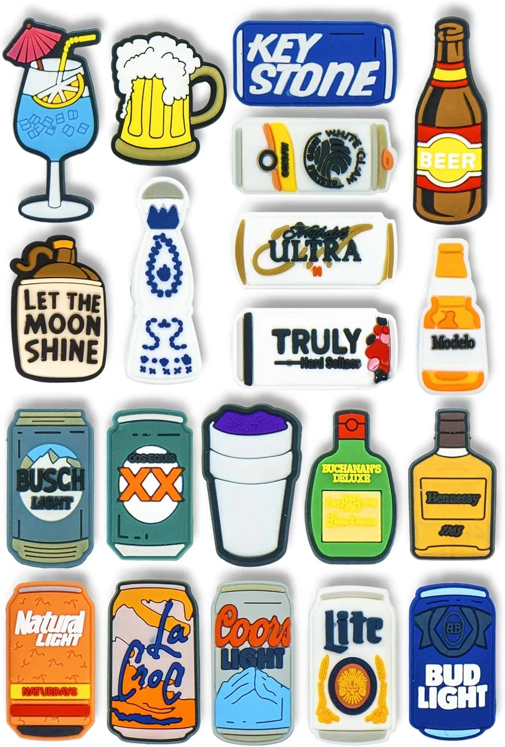 Beer Shoe Charms, 20pcs, Drinks Shoe Charms Decoration for Adult, Men, Alcohol Mexican Inspired Pins Bracelets Accessories Party Favor
