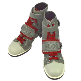Chanel * Gray Suede Short Boots Shoes #37