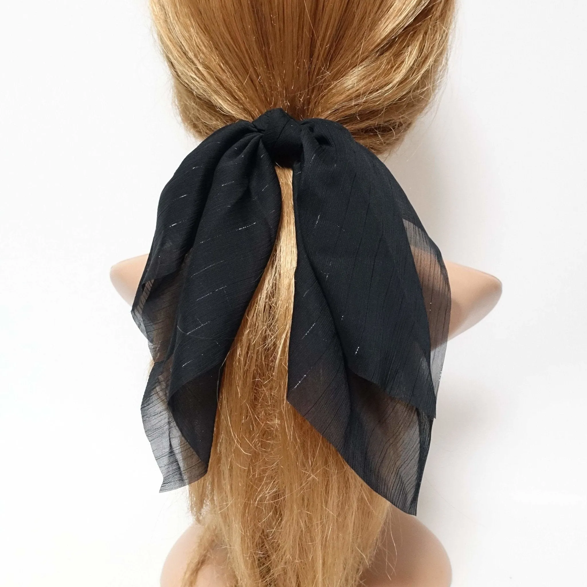 chiffon glitter stripe bow knot hair elastic ponytail holder women hair tie