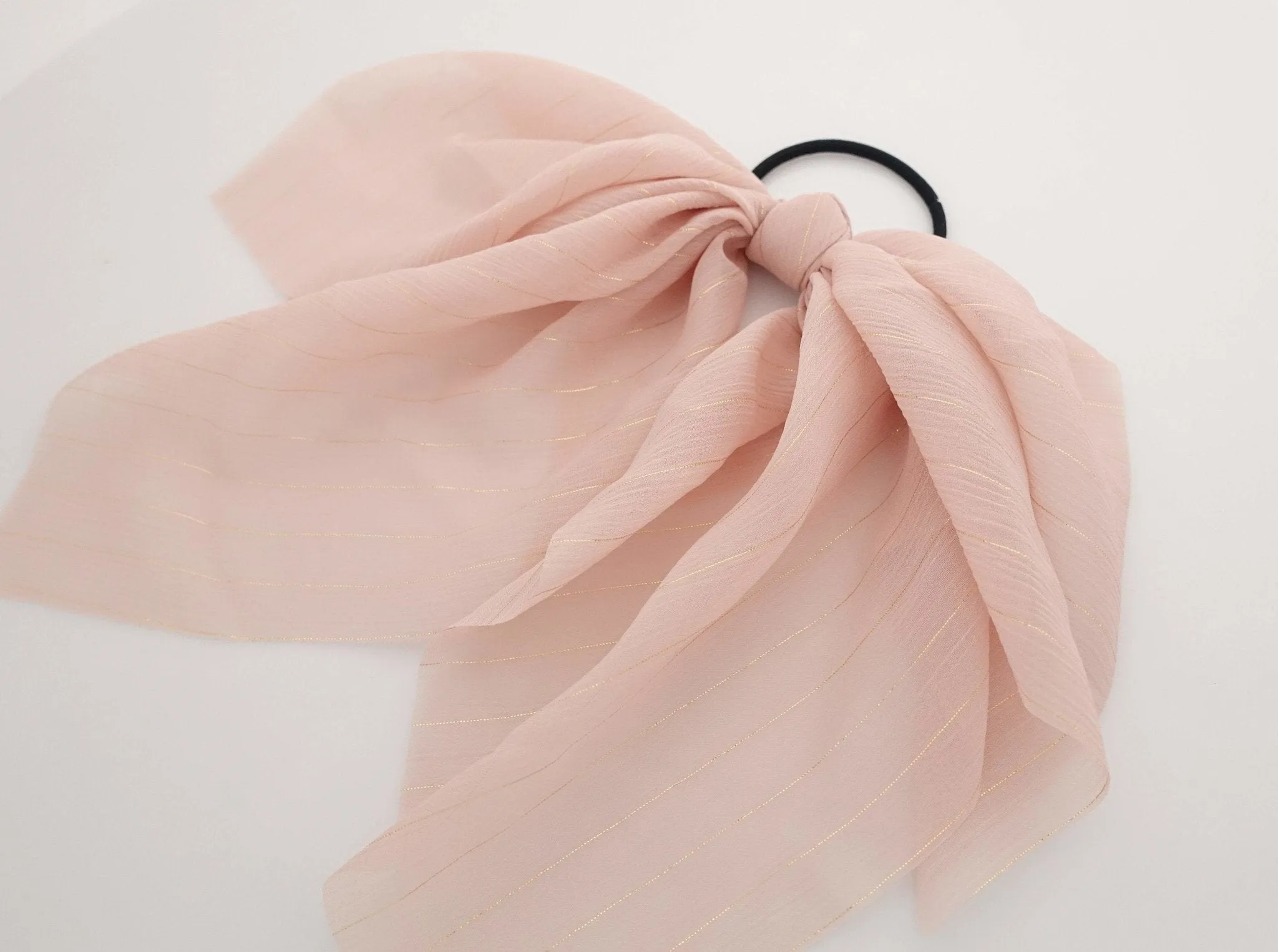 chiffon glitter stripe bow knot hair elastic ponytail holder women hair tie