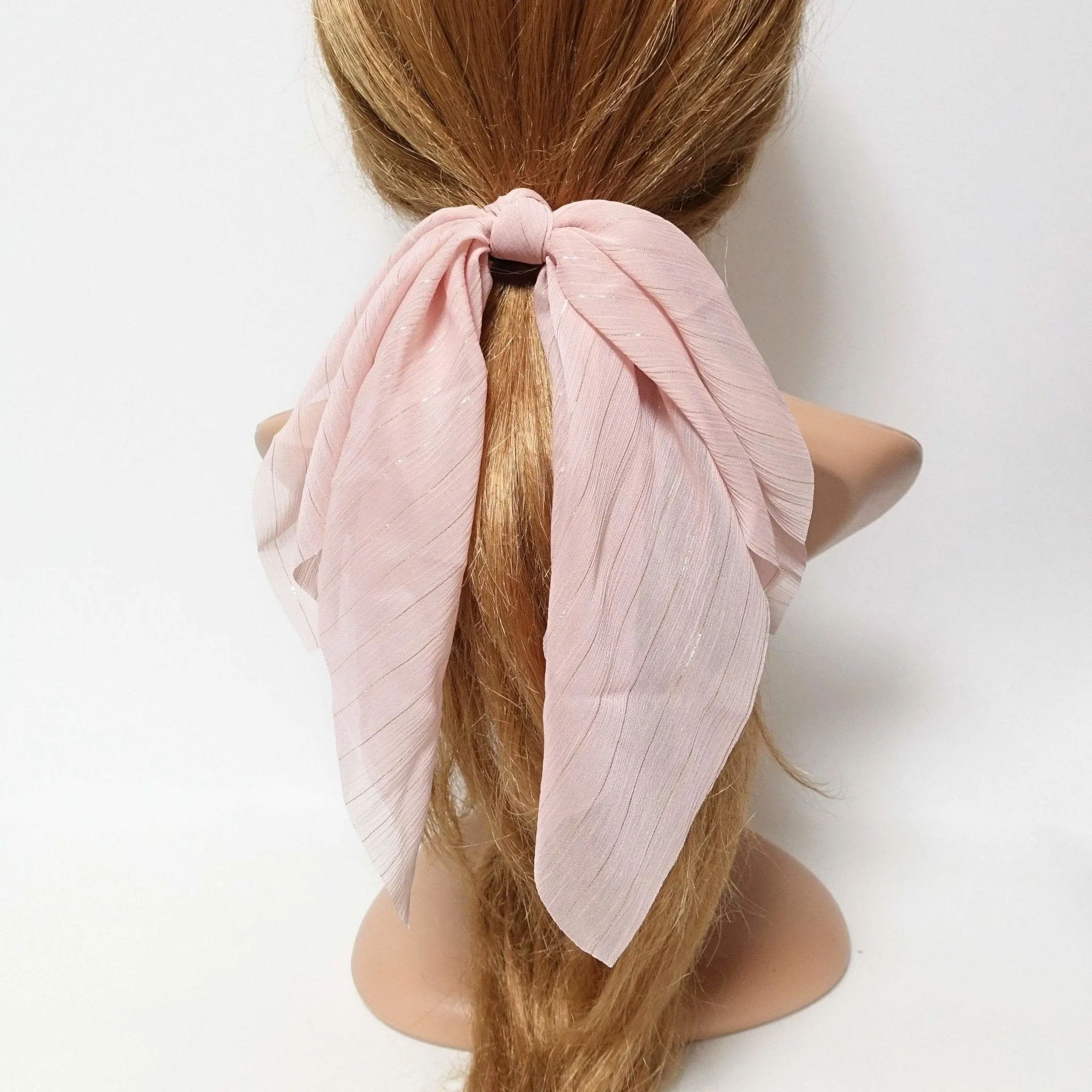 chiffon glitter stripe bow knot hair elastic ponytail holder women hair tie