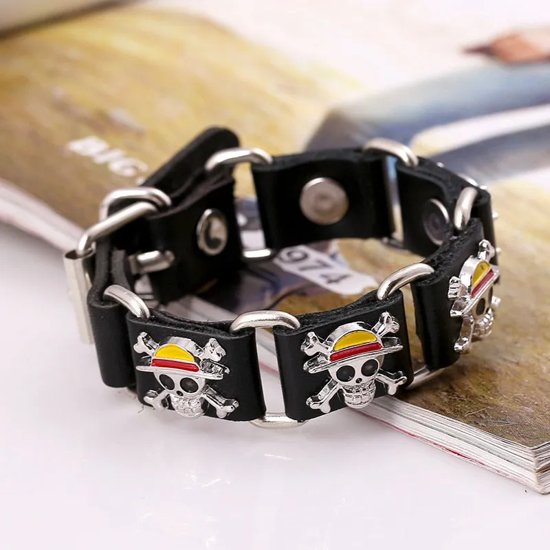 Classic Japan Anime One Piece Charm Bracelet Wooden Beads Multilayer Leather Bracelet
