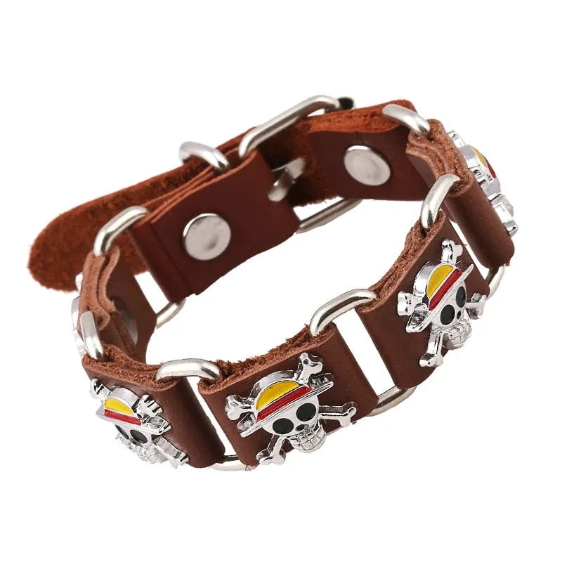 Classic Japan Anime One Piece Charm Bracelet Wooden Beads Multilayer Leather Bracelet