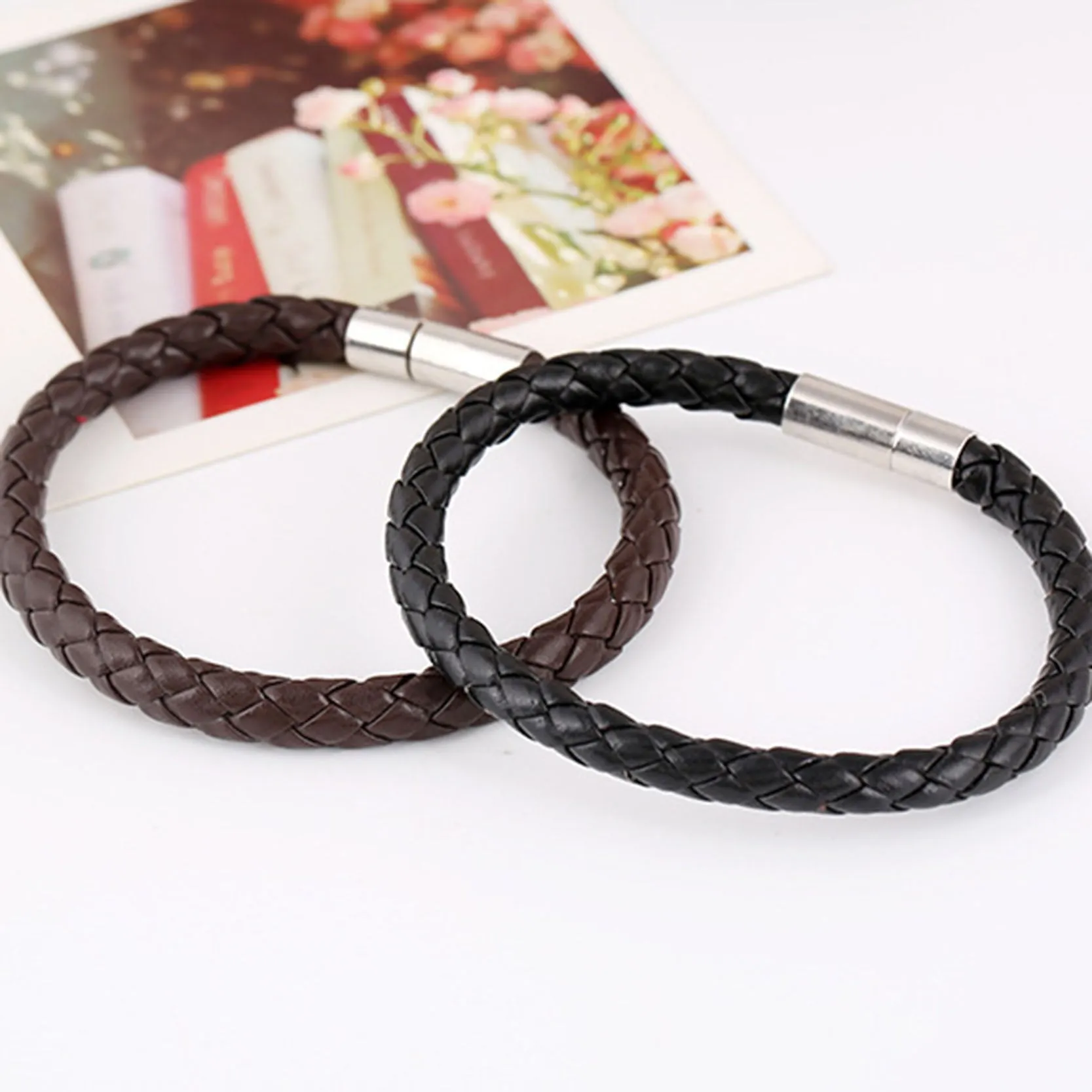 Classic Style Leather Bracelets 22cm Simple Braided Brown Bracelets