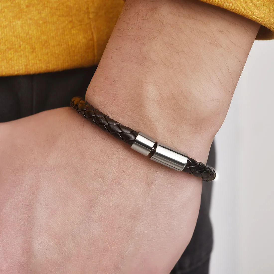 Classic Style Leather Bracelets 22cm Simple Braided Brown Bracelets