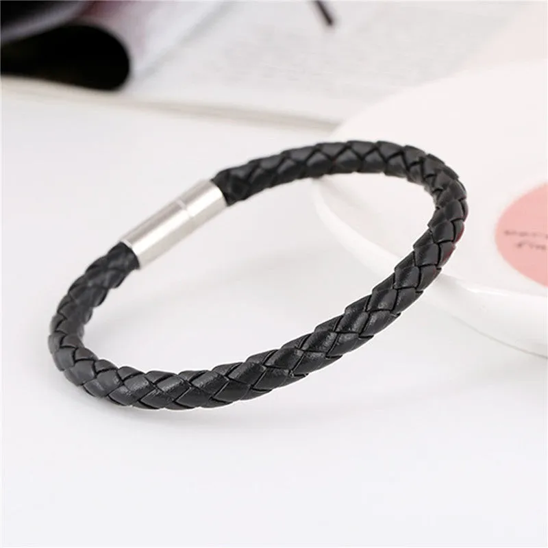 Classic Style Leather Bracelets 22cm Simple Braided Brown Bracelets