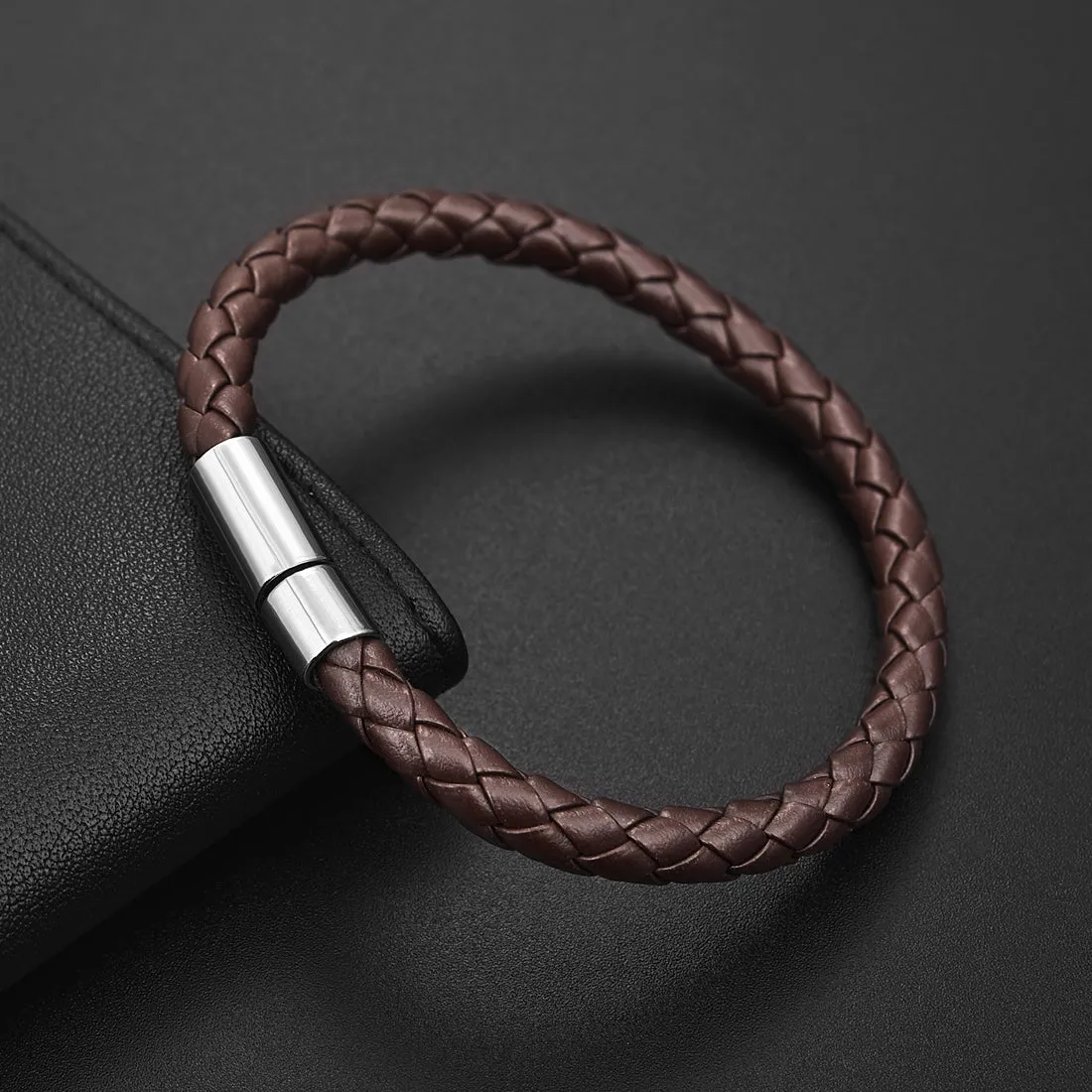 Classic Style Leather Bracelets 22cm Simple Braided Brown Bracelets