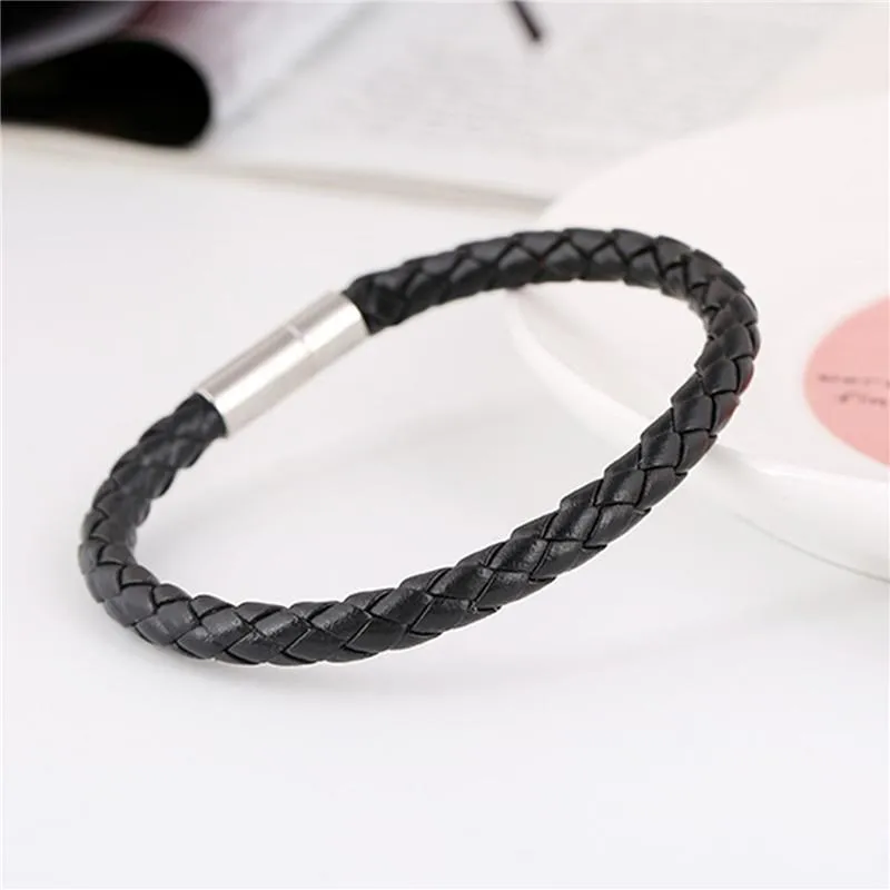 Classic Style Leather Bracelets 22cm Simple Braided Brown Bracelets