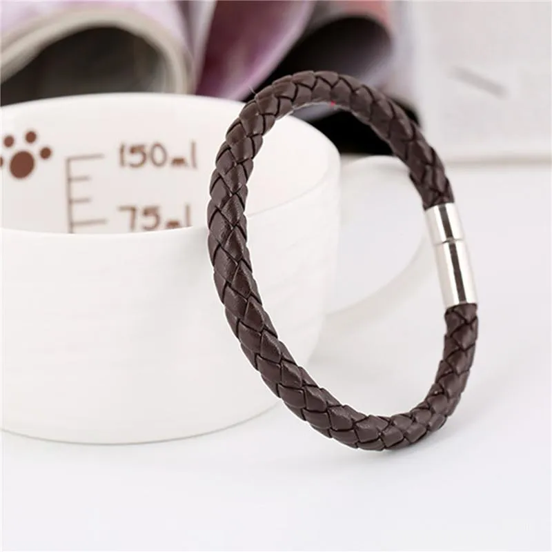 Classic Style Leather Bracelets 22cm Simple Braided Brown Bracelets