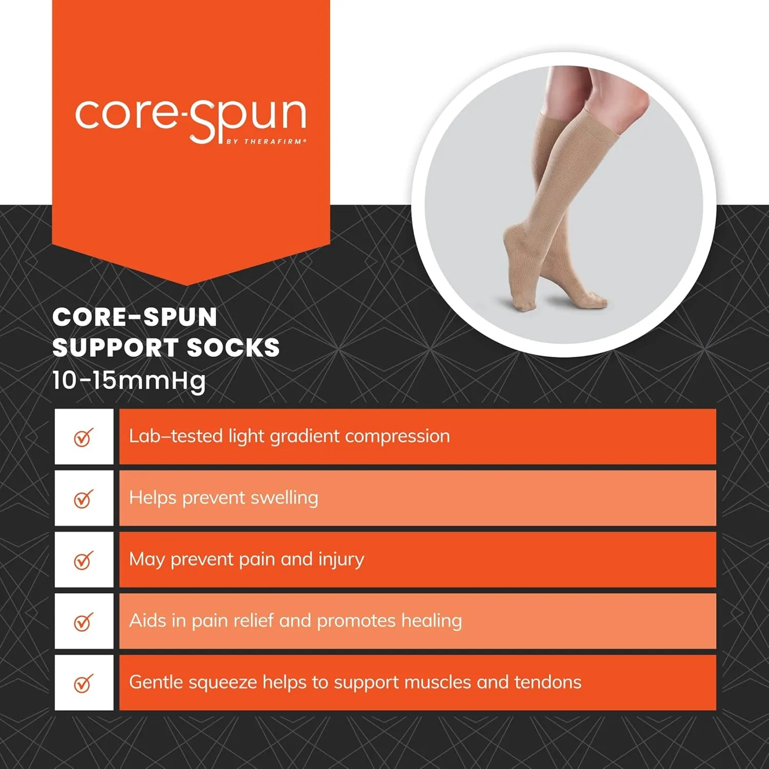 Core-Spun 10-15mmHg Medical Light Graduated Knee High Compression Socks