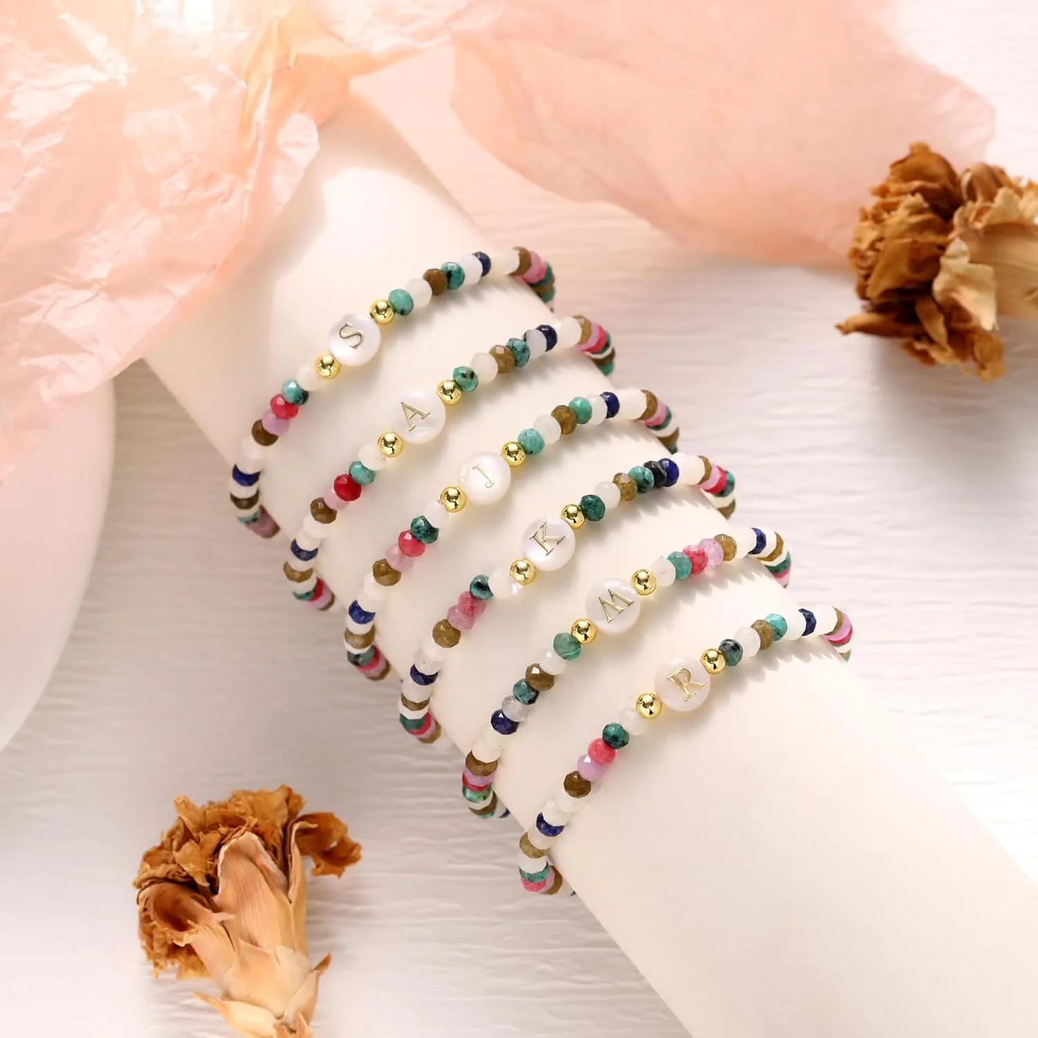 Crystal Beaded Bracelets for Girls Beaded Initial Bracelet Birthday Gift Colorful Beaded Stretch Bracelets for Women Dainty Letter Bracelet Friendship Bracelet Teen Girl Gifts