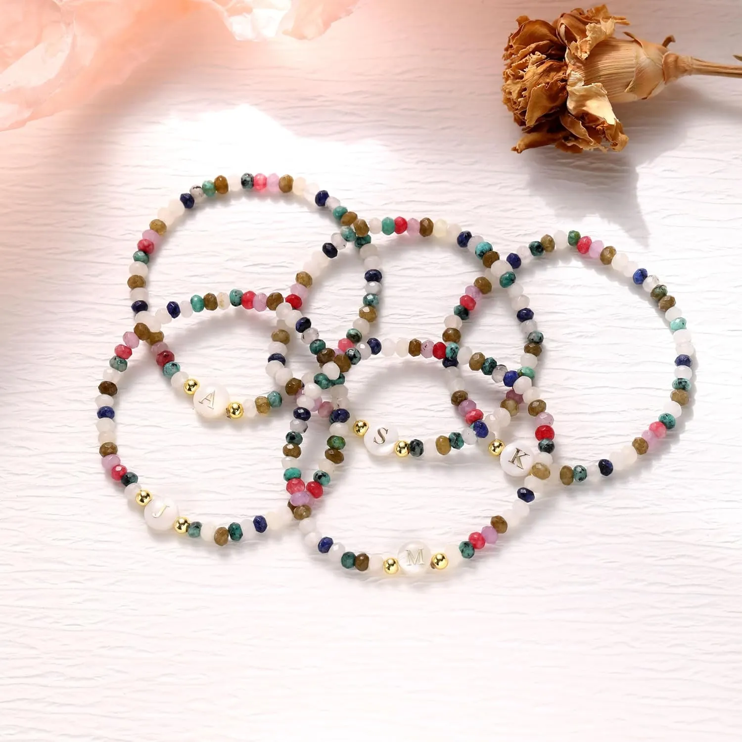 Crystal Beaded Bracelets for Girls Beaded Initial Bracelet Birthday Gift Colorful Beaded Stretch Bracelets for Women Dainty Letter Bracelet Friendship Bracelet Teen Girl Gifts