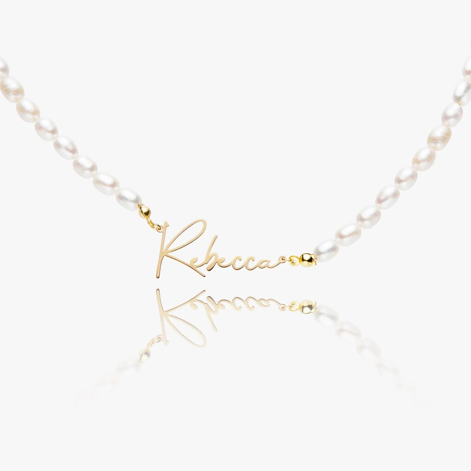 Custom Freshwater Pearl Name Necklace - Stainless Steel Necklace