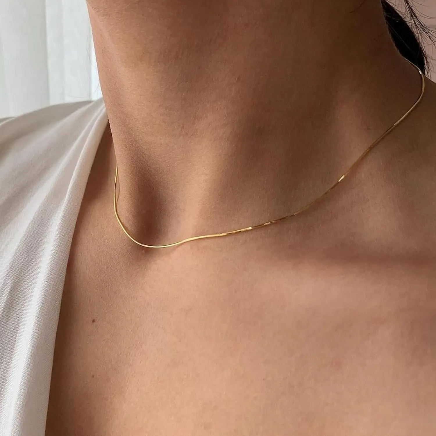 DEARMAY 14K Gold Necklaces for Women, Dainty Gold Herringbone Choker Necklace for Women Thin Layered Chunky Snake Chain Necklaces Jewelry for Teen Gifts
