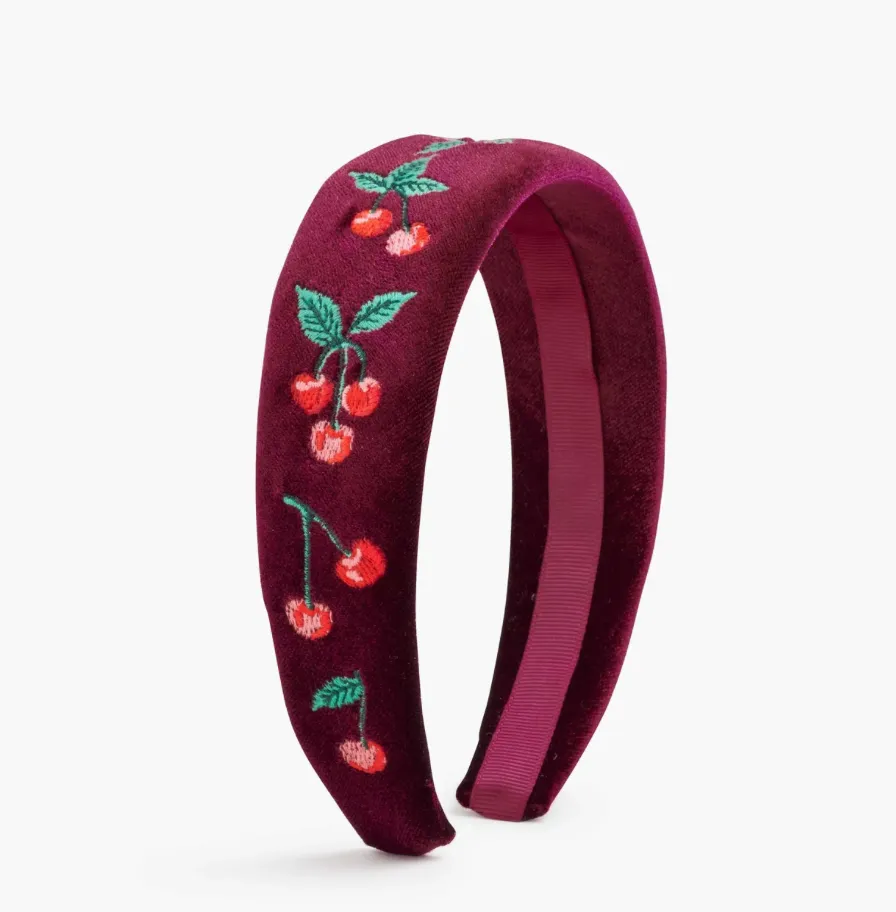 Embroidered Headband - Cherries