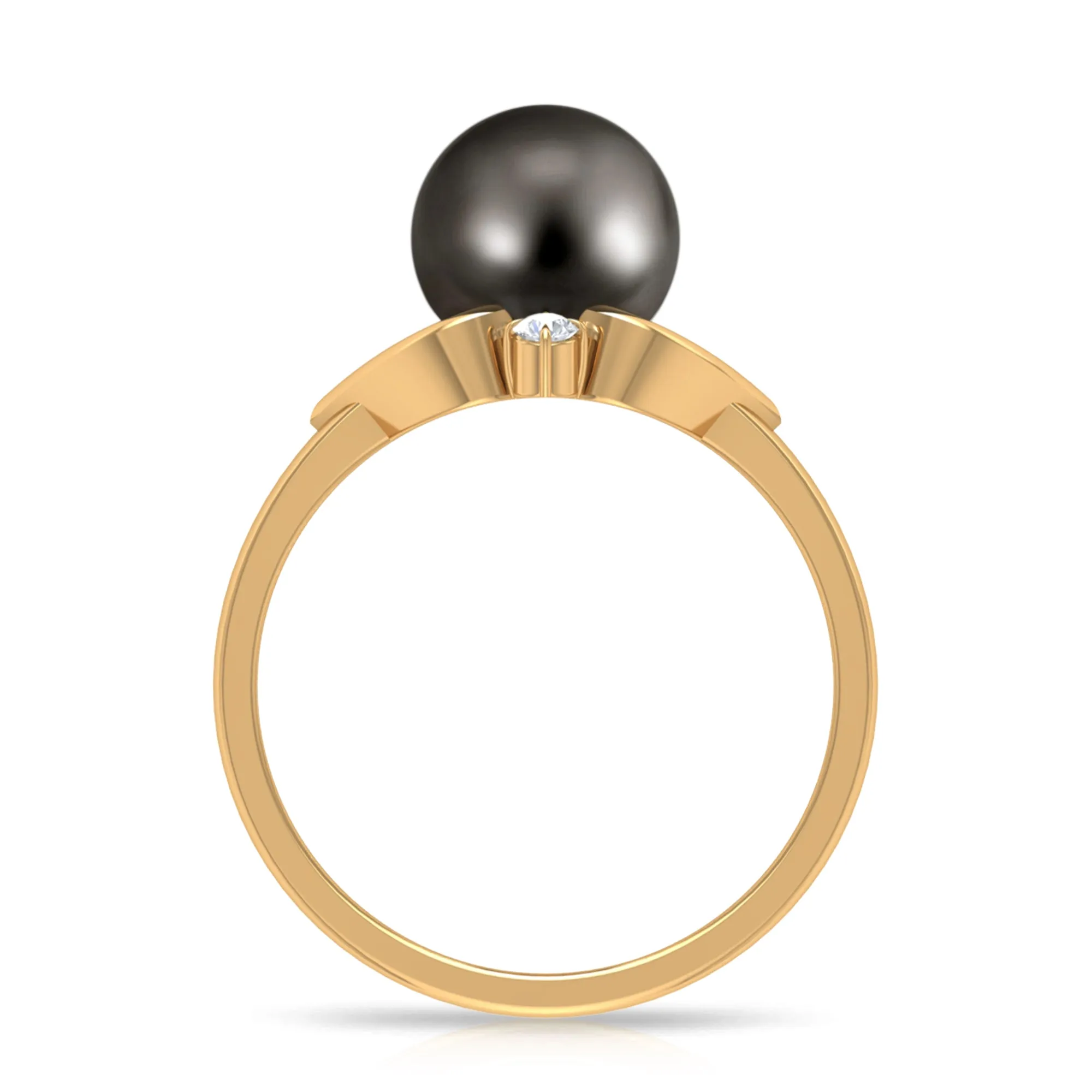 Genuine Tahitian Pearl Solitaire Split Shank Engagement Ring with Diamond
