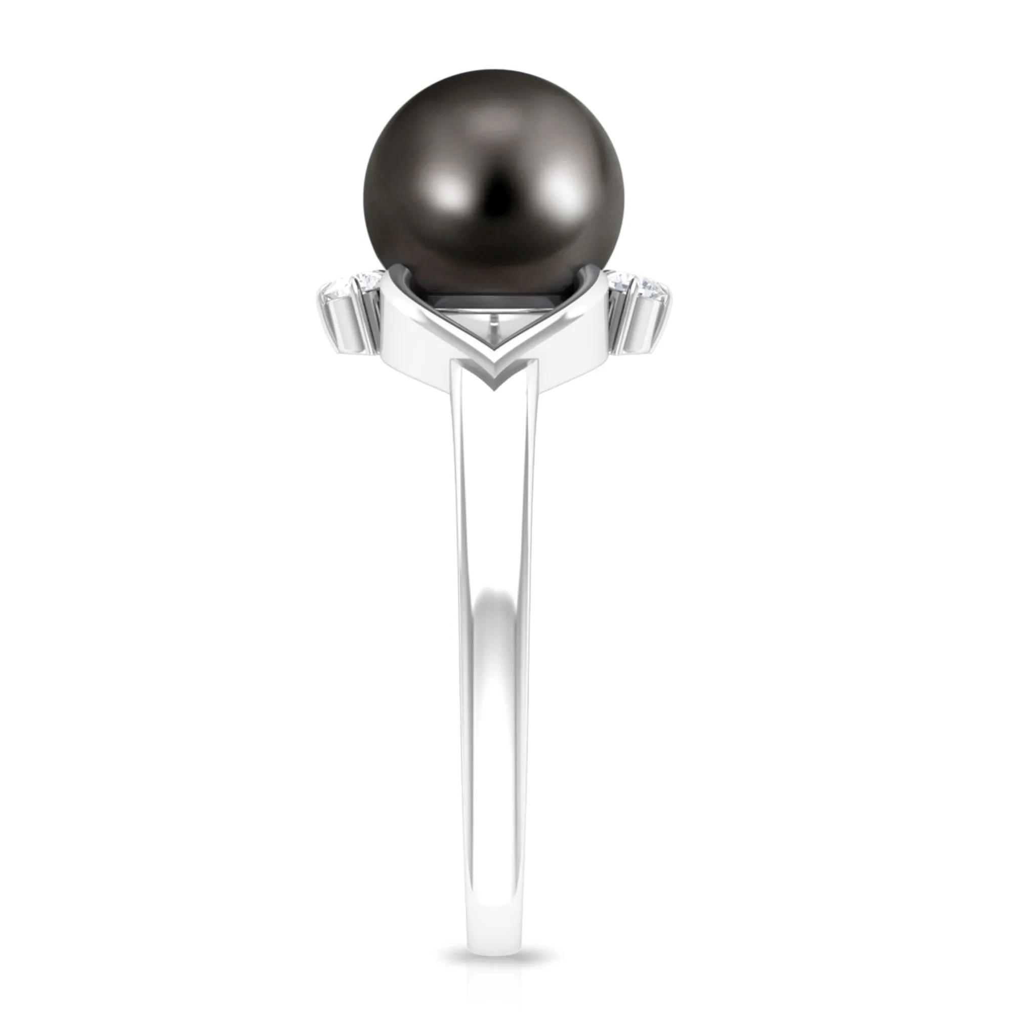 Genuine Tahitian Pearl Solitaire Split Shank Engagement Ring with Diamond