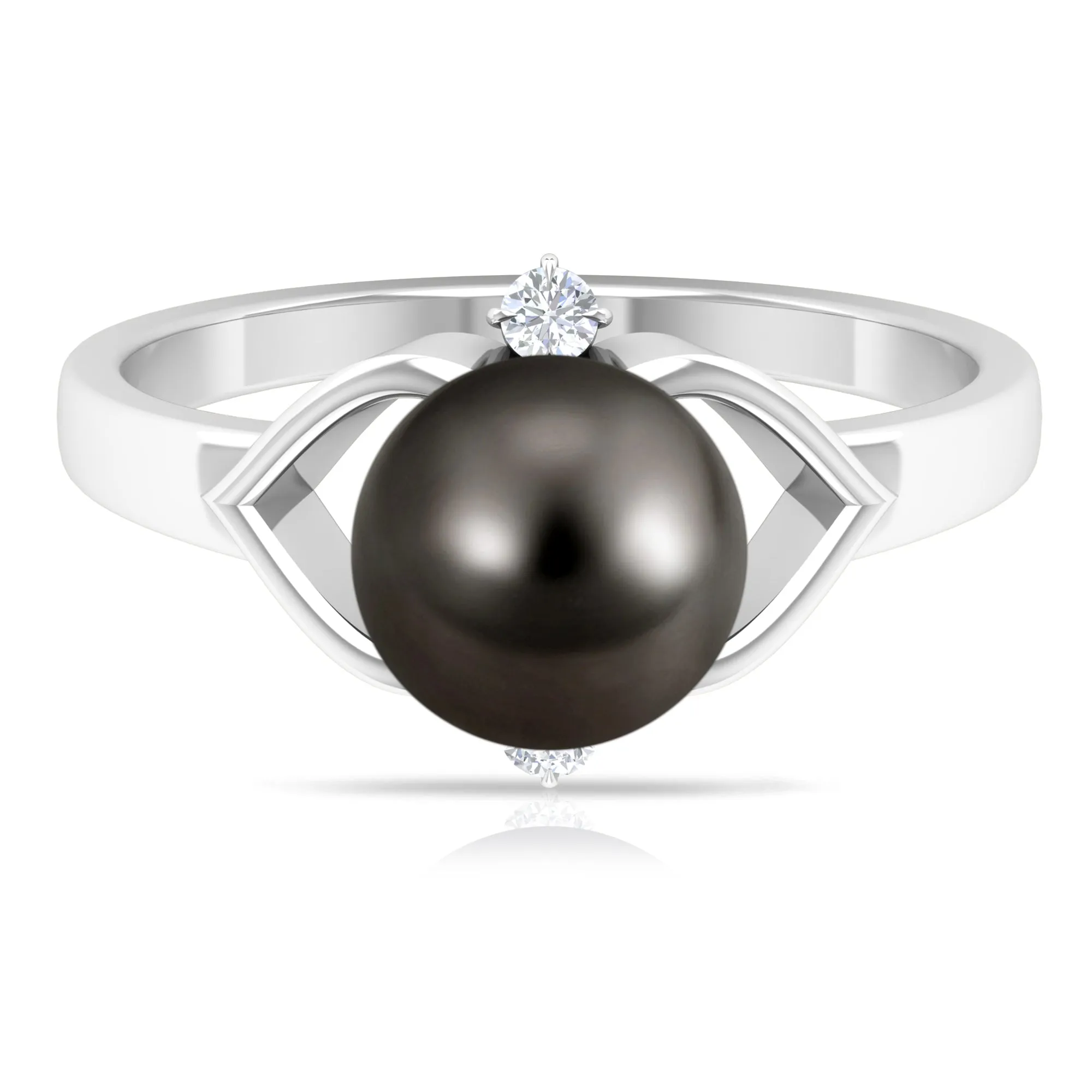 Genuine Tahitian Pearl Solitaire Split Shank Engagement Ring with Diamond