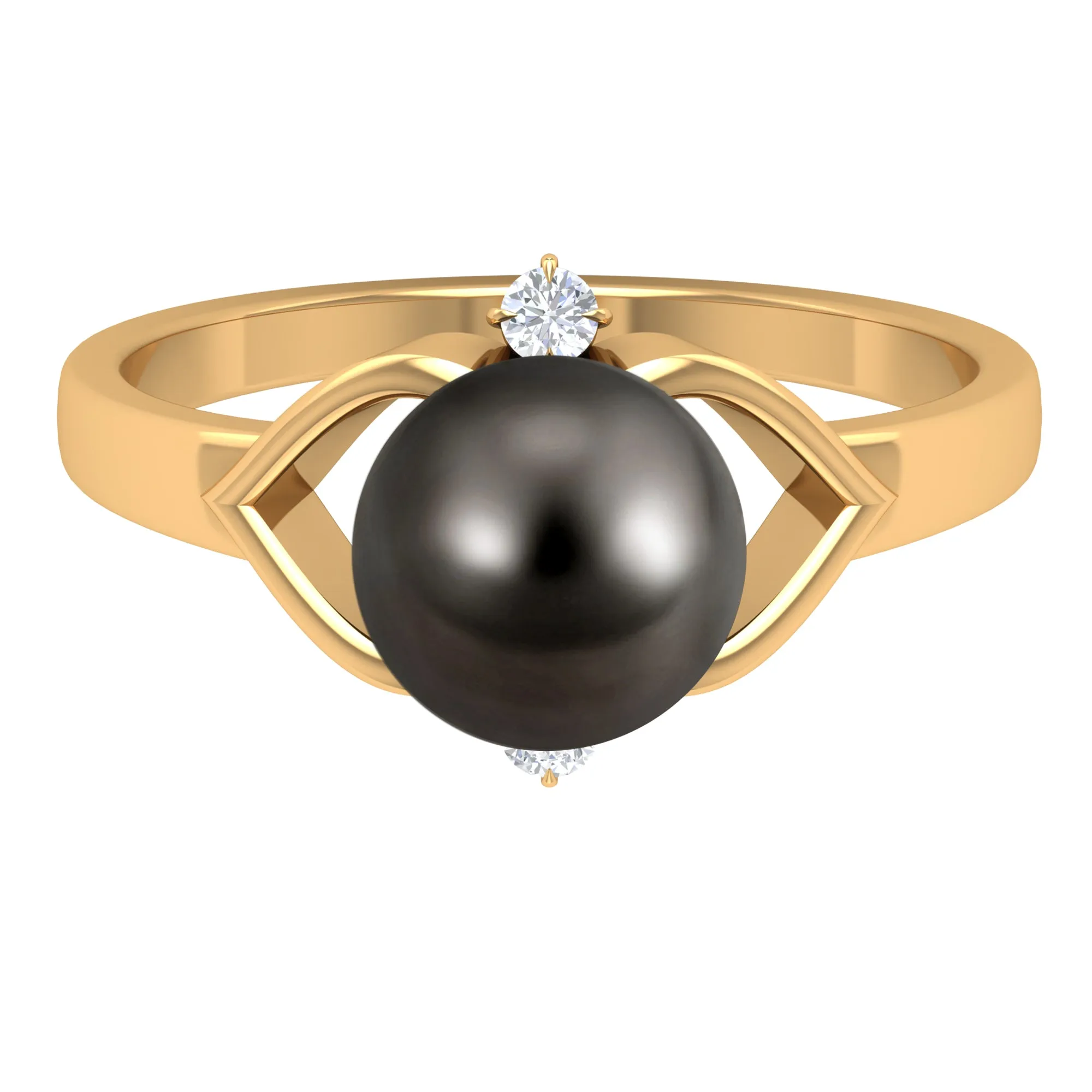 Genuine Tahitian Pearl Solitaire Split Shank Engagement Ring with Diamond