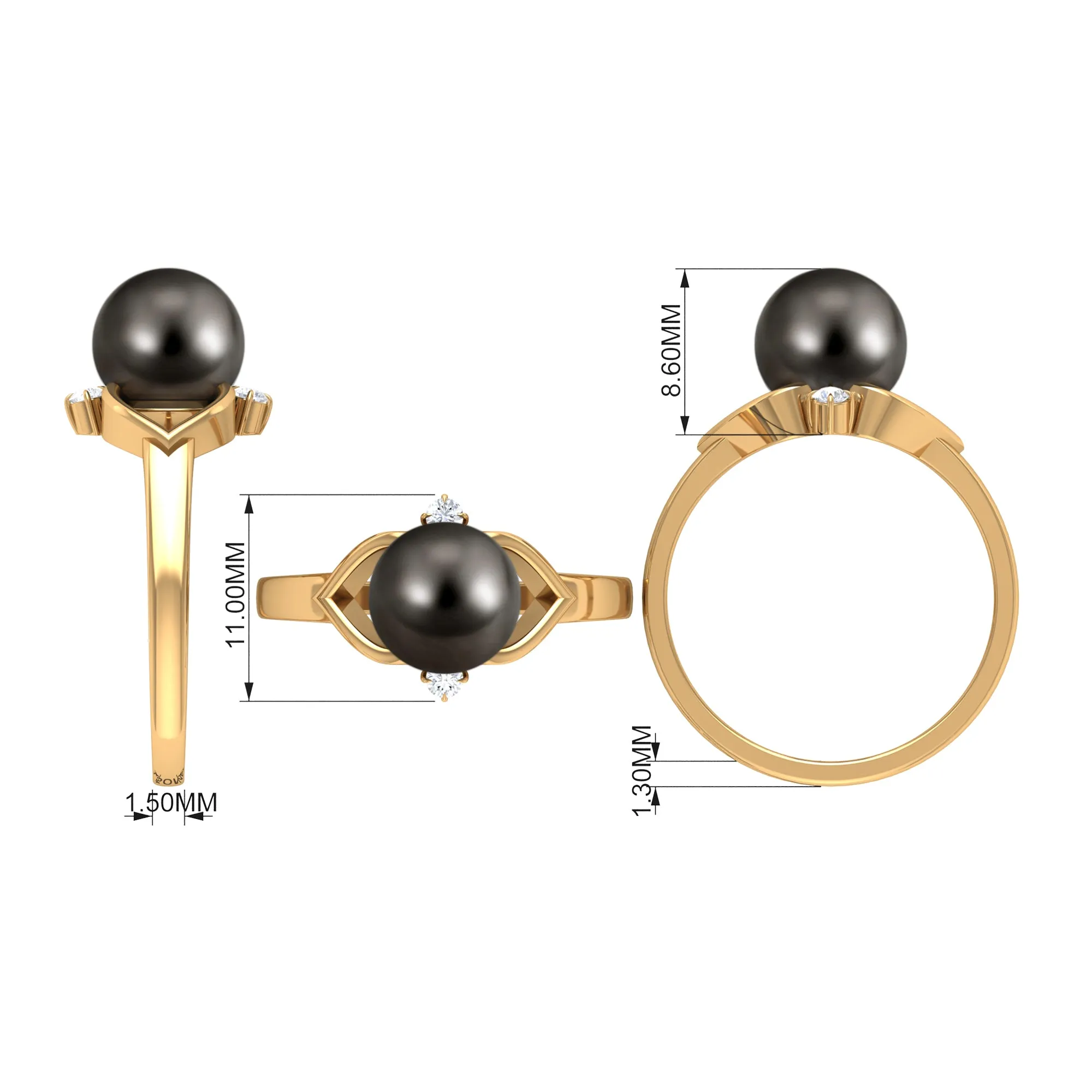 Genuine Tahitian Pearl Solitaire Split Shank Engagement Ring with Diamond