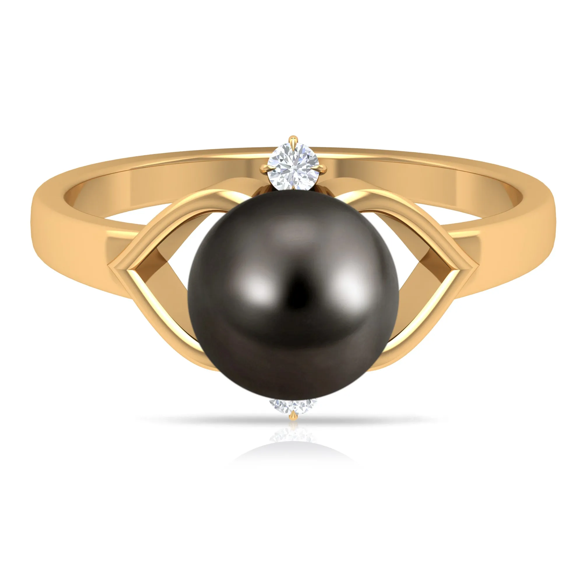 Genuine Tahitian Pearl Solitaire Split Shank Engagement Ring with Diamond