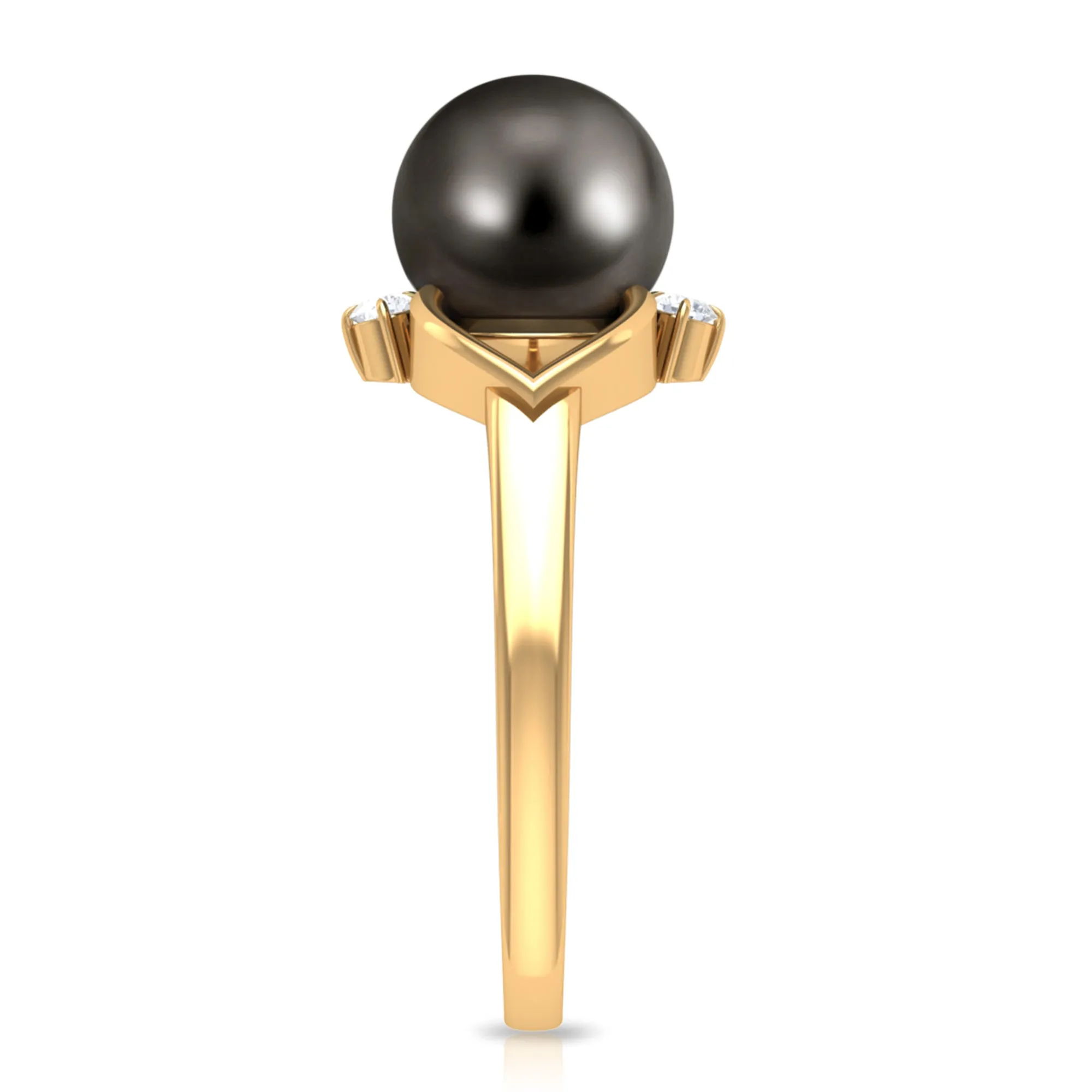 Genuine Tahitian Pearl Solitaire Split Shank Engagement Ring with Diamond